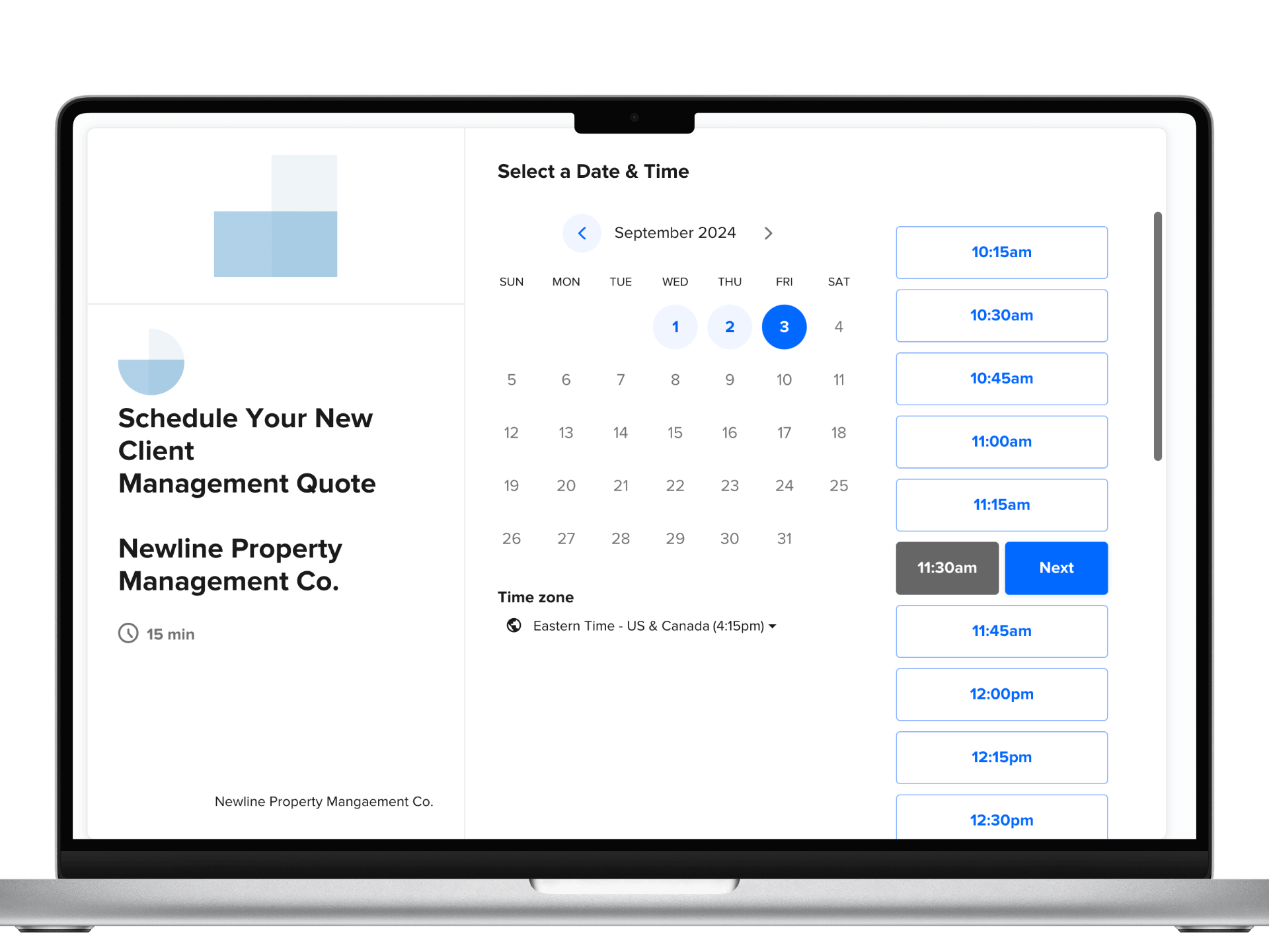 property management website booking calendar