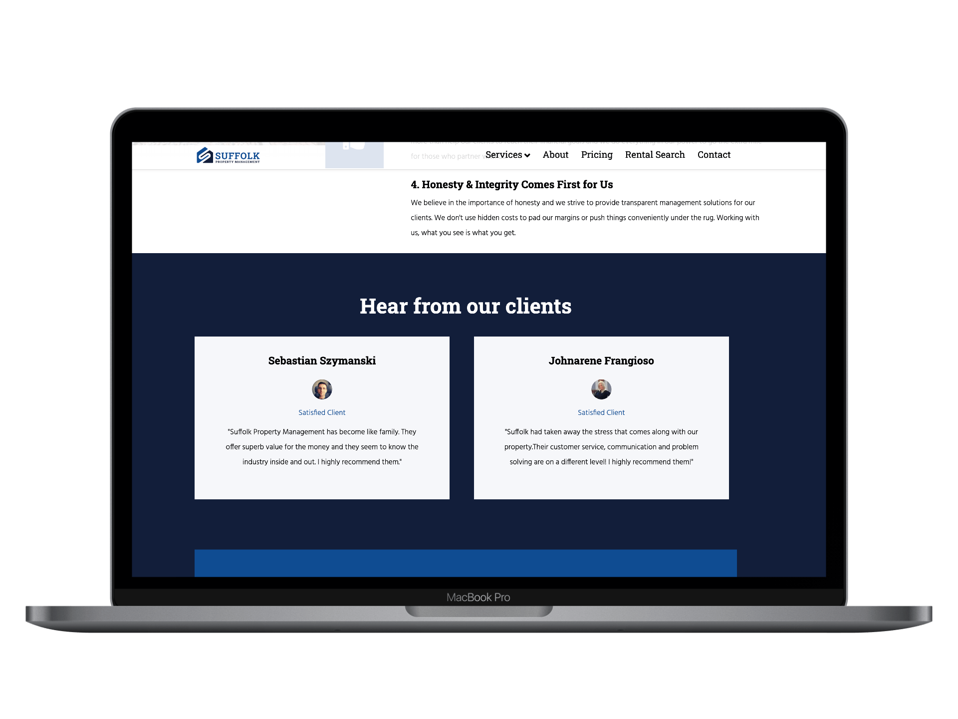 property management website testimonial page example