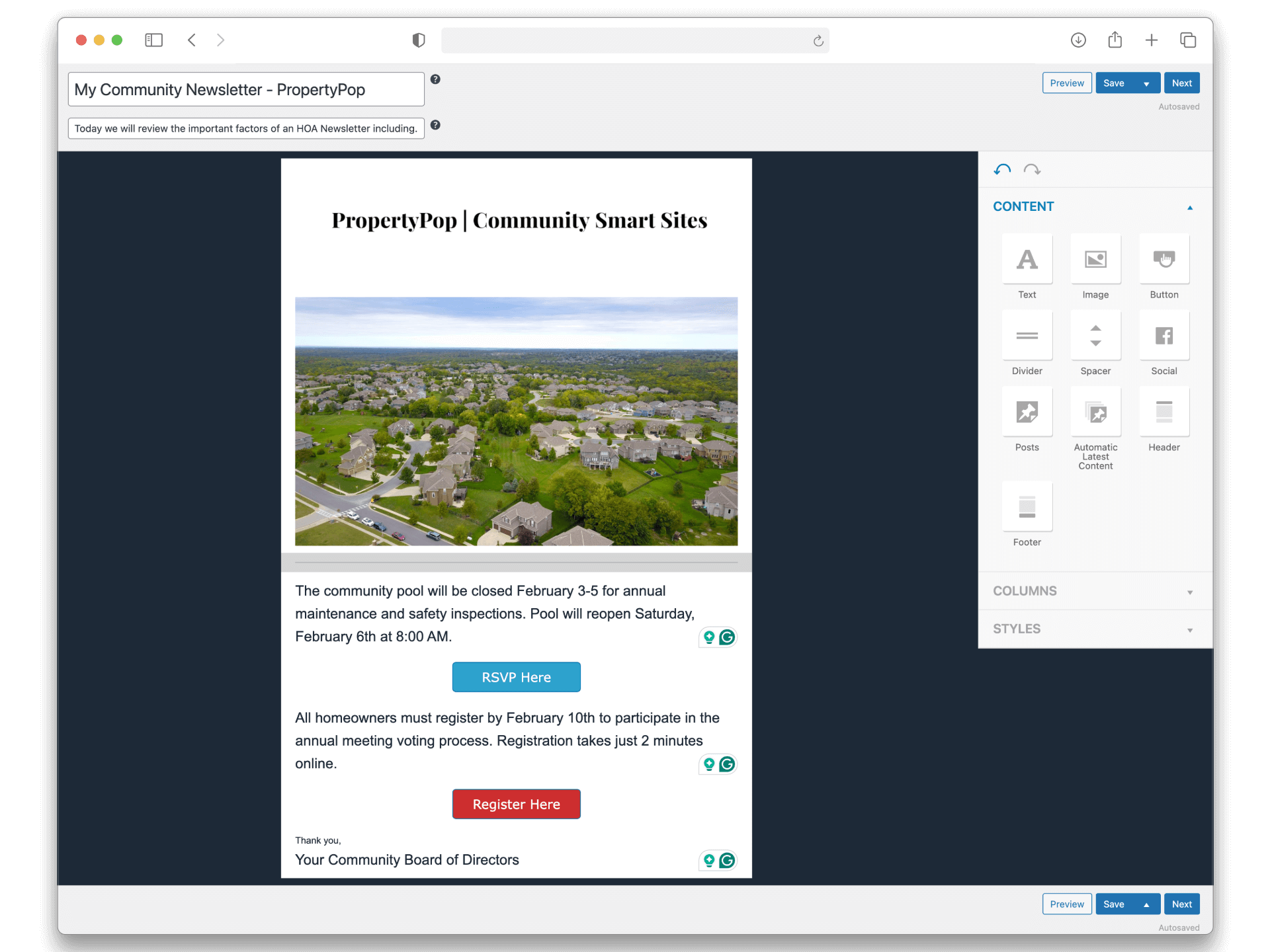 Example HOA Newsletter Template - HOA Website PropertyPop