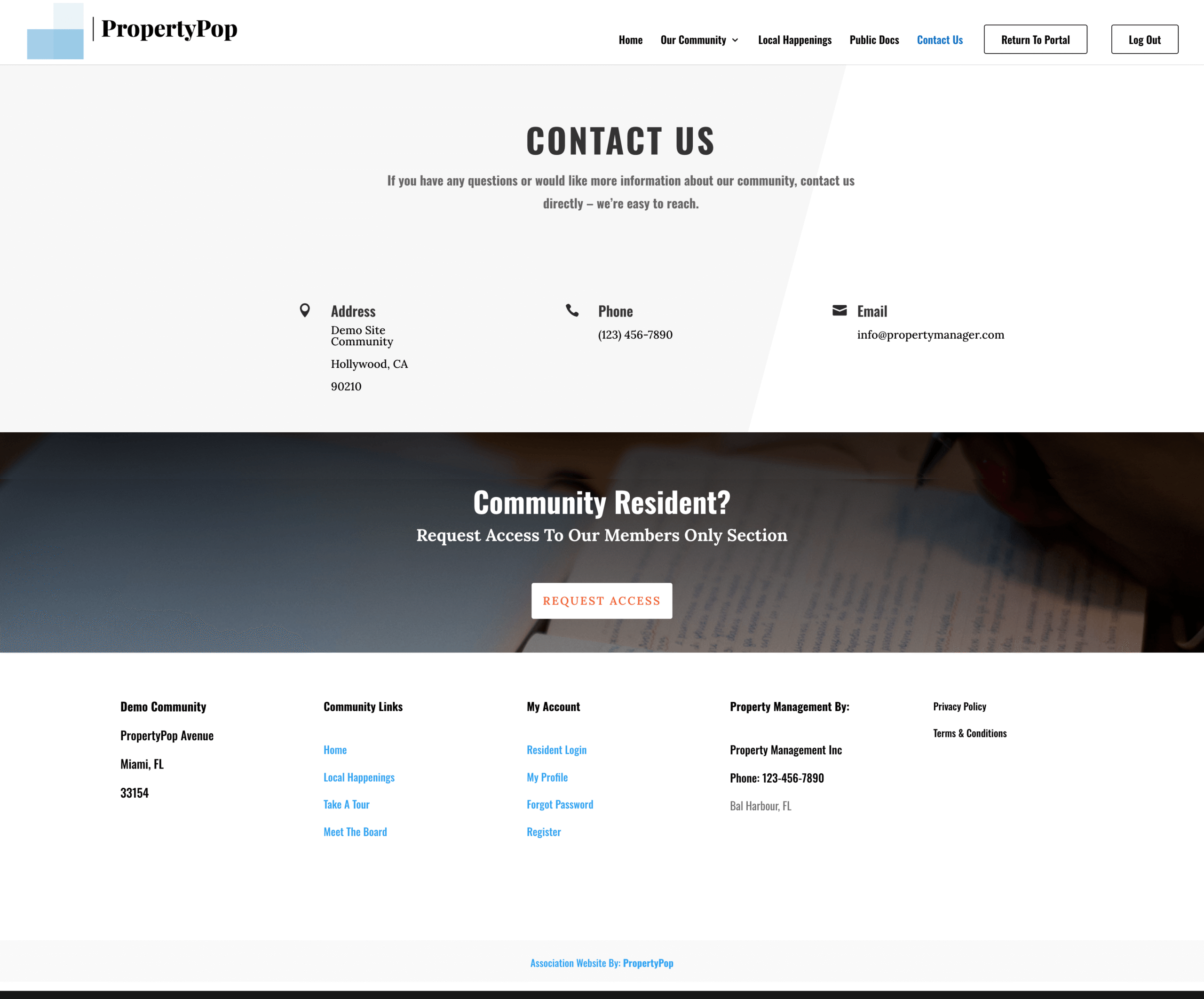 HOA Website Template Contact Us Layout Example HOA Website Template Board of Directors Page Layout