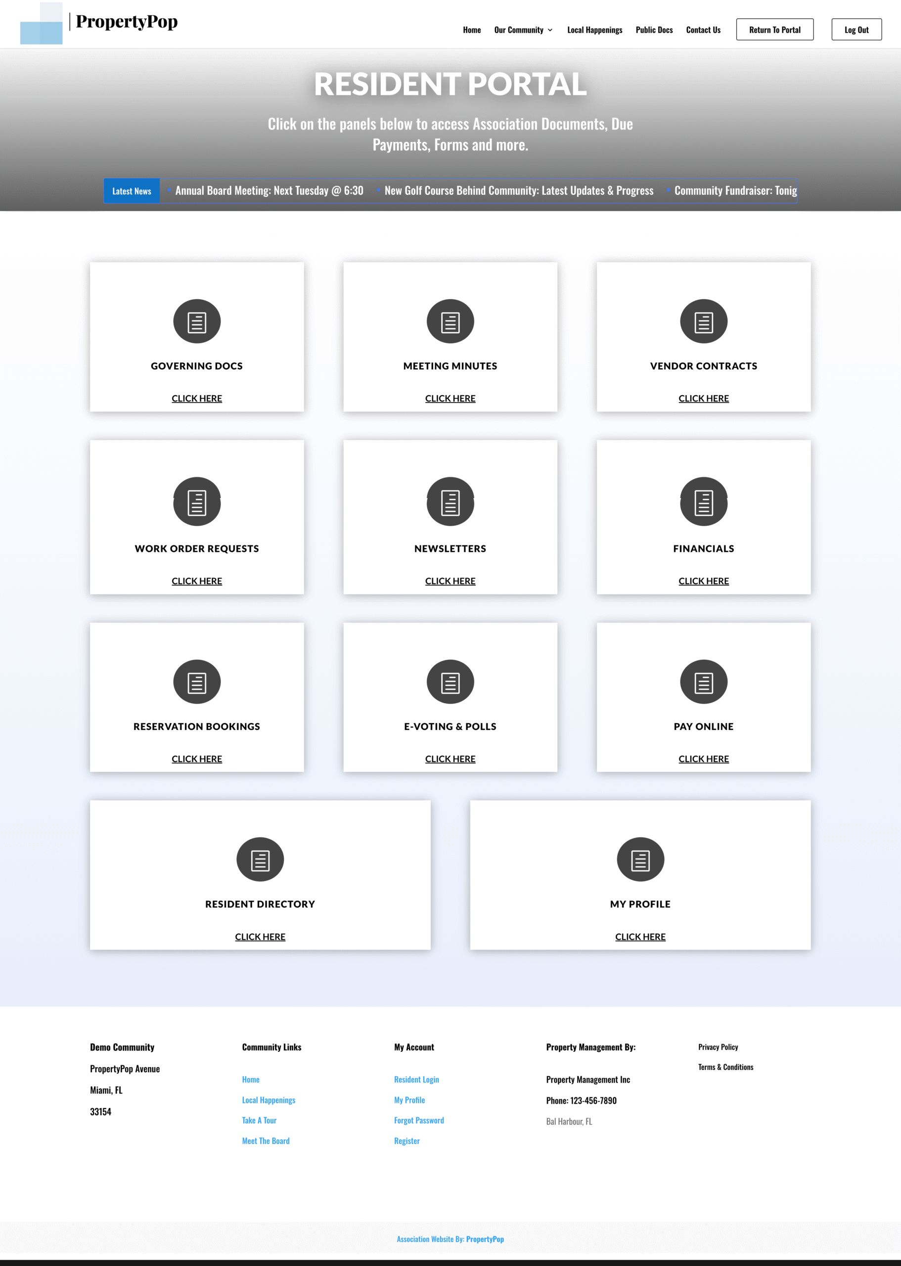 HOA Website Template Resident Portal Dashboard Layout HOA Website Template Resident Portal Dashboard Layout