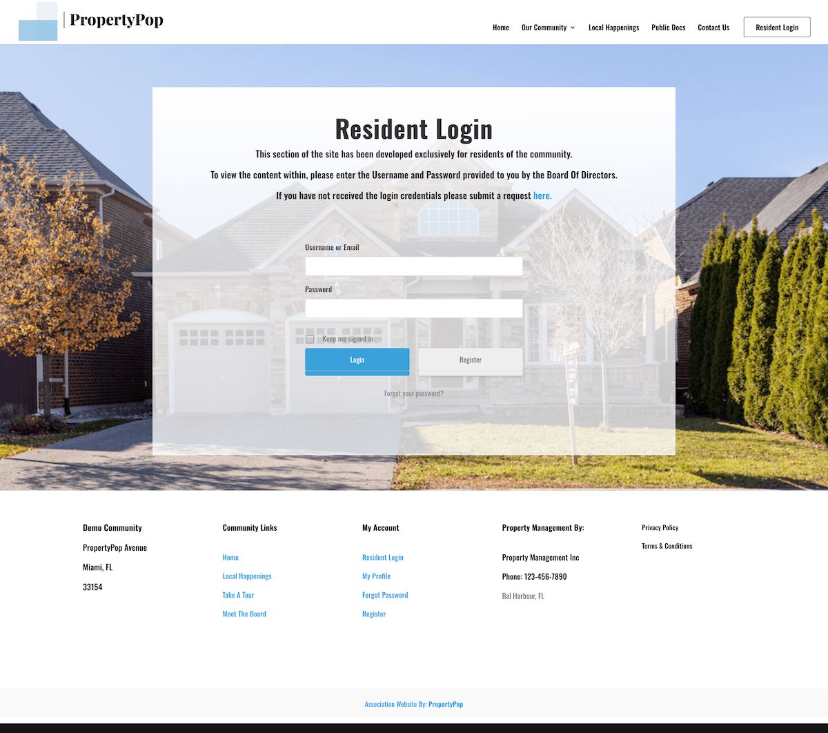 Resident Login Layout HOA Website Template Resident Login Layout HOA Website Template