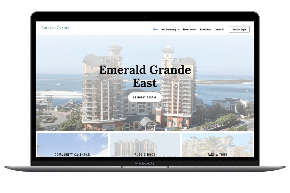 Emerald Grande Condo website in Destin, FL built by PropertyPop — View of Homepage