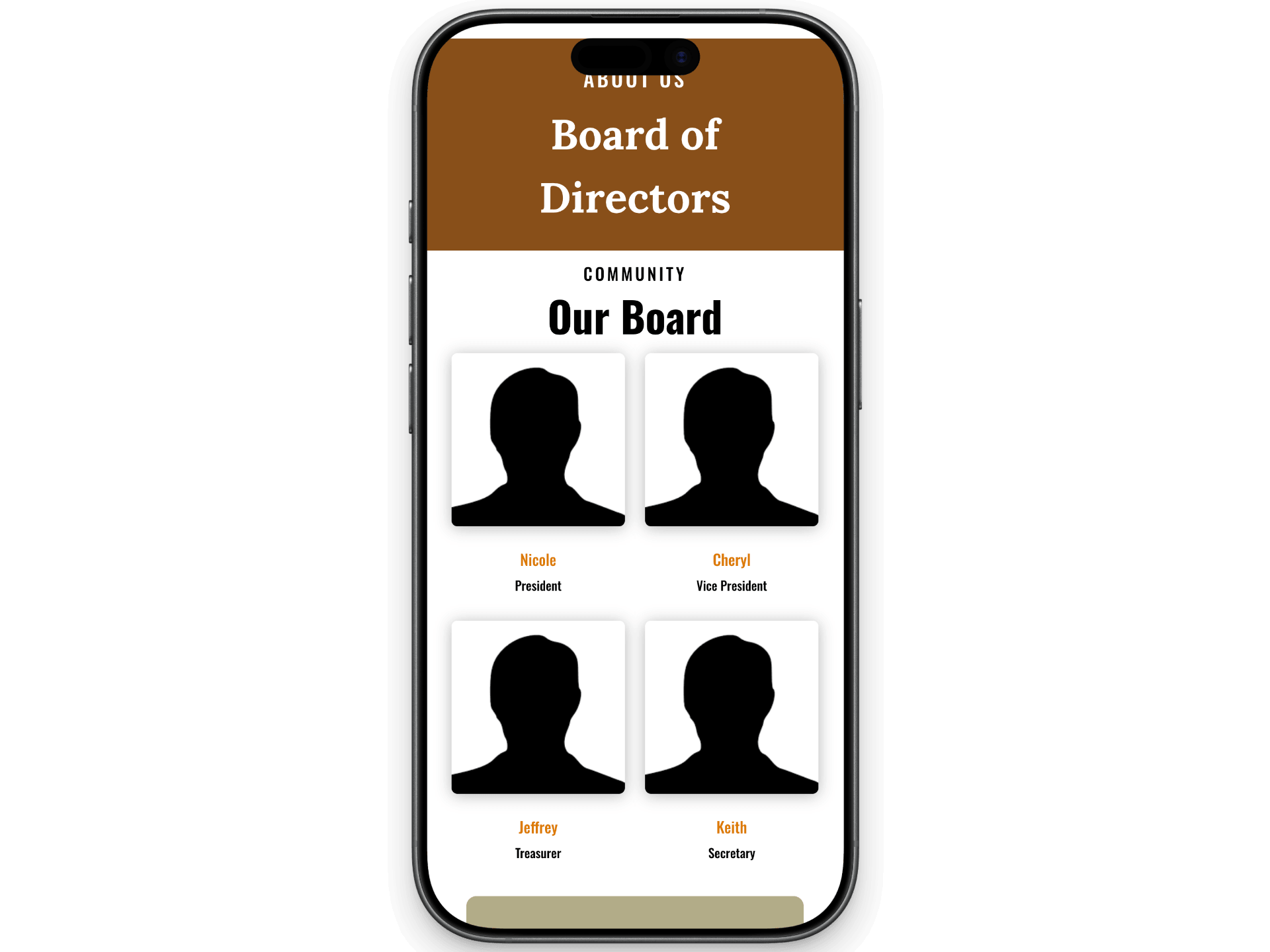 Quail Run HOA Website in Severn, Maryland built by PropertyPop - Showcase the Board of Directors and Officers Page