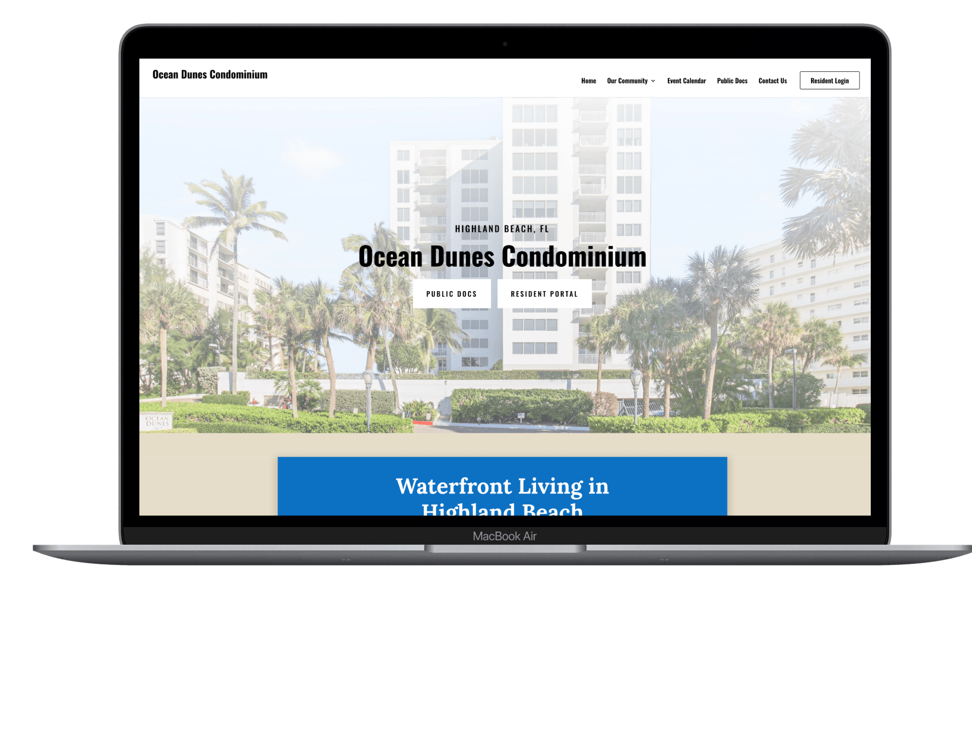condo site landing page template showing CTA buttons and community information built by PropertyPop
