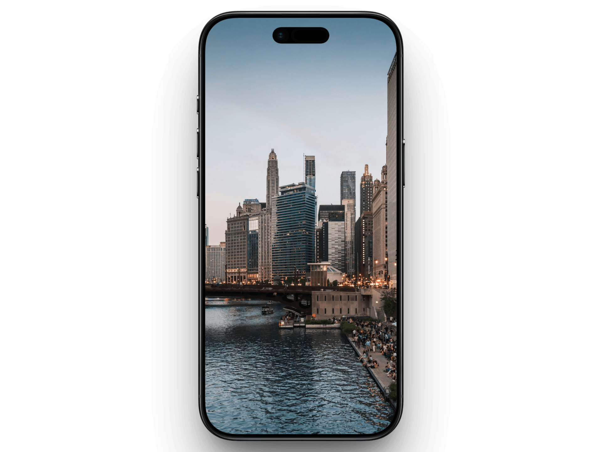 A mobile phone showing a Chicago, Illinois based Condo Website homepage screen