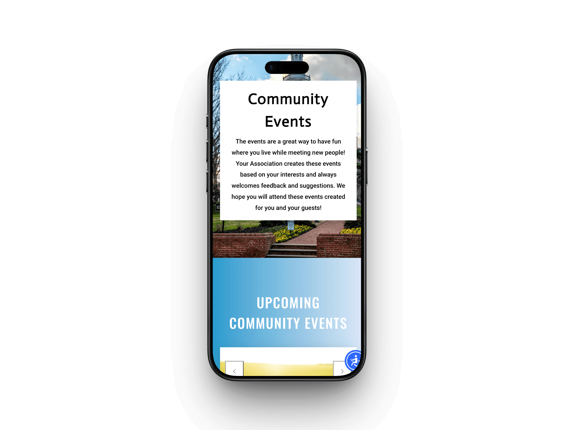 a mobile device showing an HOA Website for a Maryland based community
